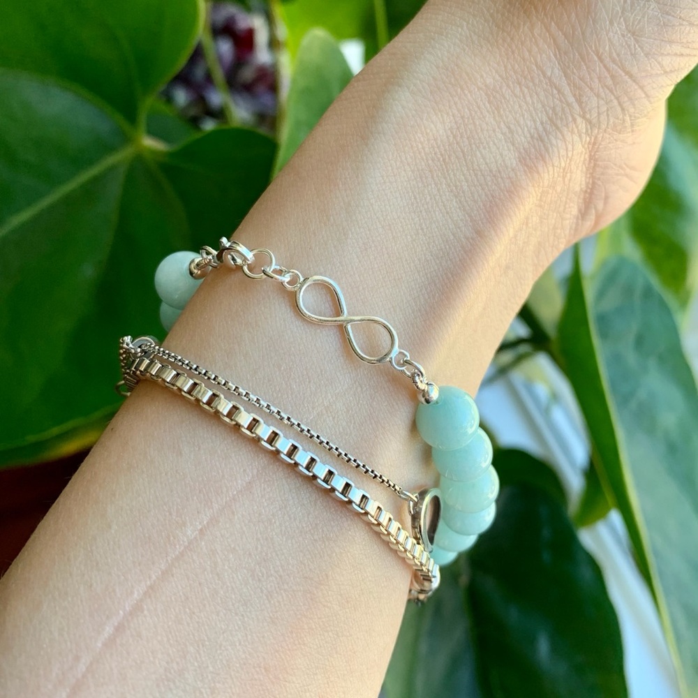Tiffany Blue, Sky Quartz Sterling Silver Infinity Bracelet